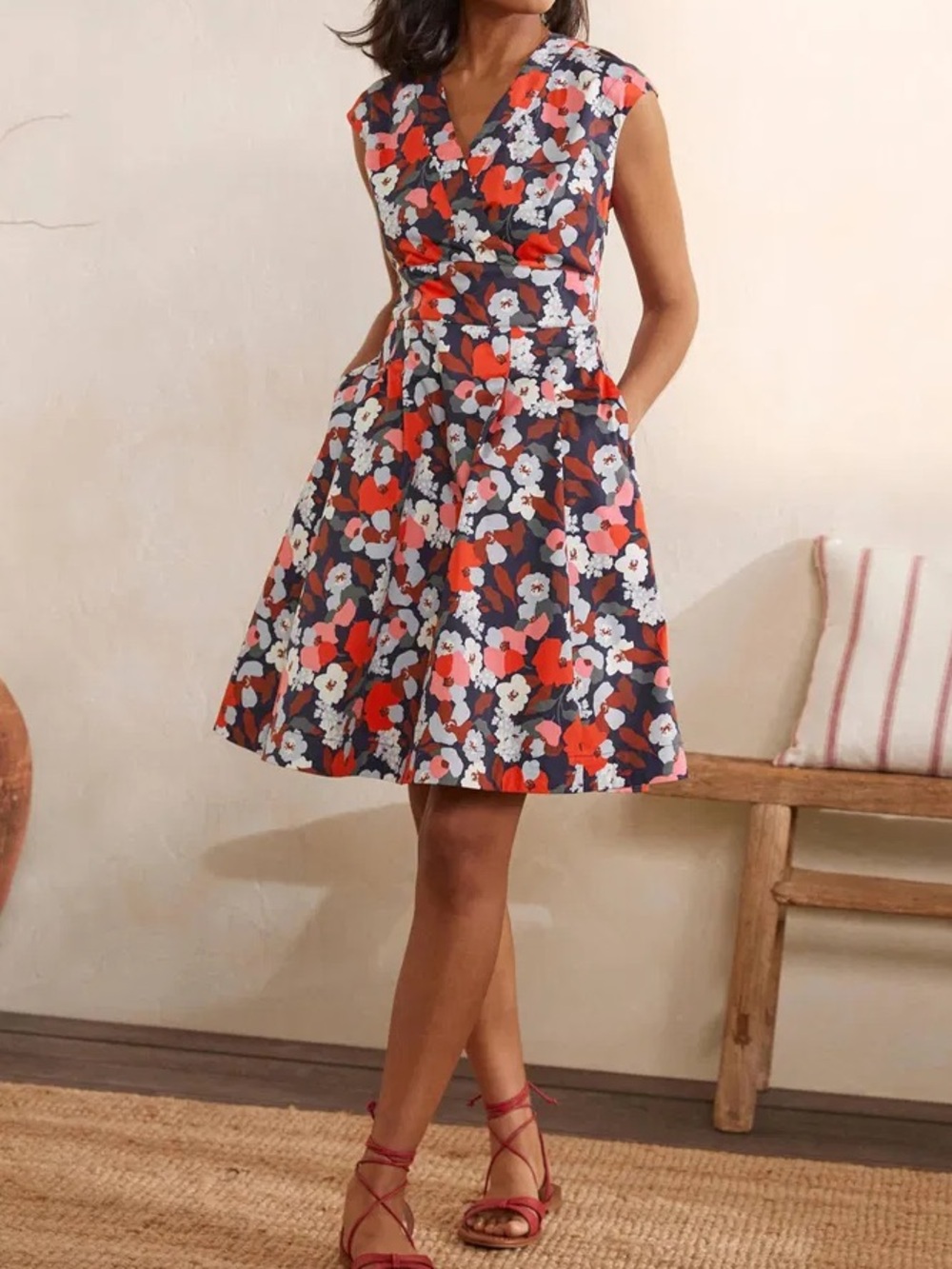 Boden Navy Floral Fit-and-Flare Dress with Red and White Blooms - Picture 11 of 11